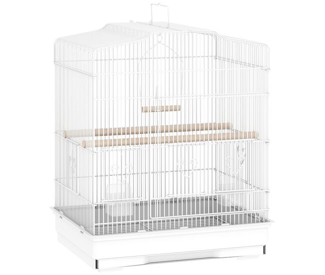 Pawhut gaiola para pássaros gaiola de aço com portas 2 comedouros 2 poleiros baloiço bandeja removível e pega de transporte para loro canário