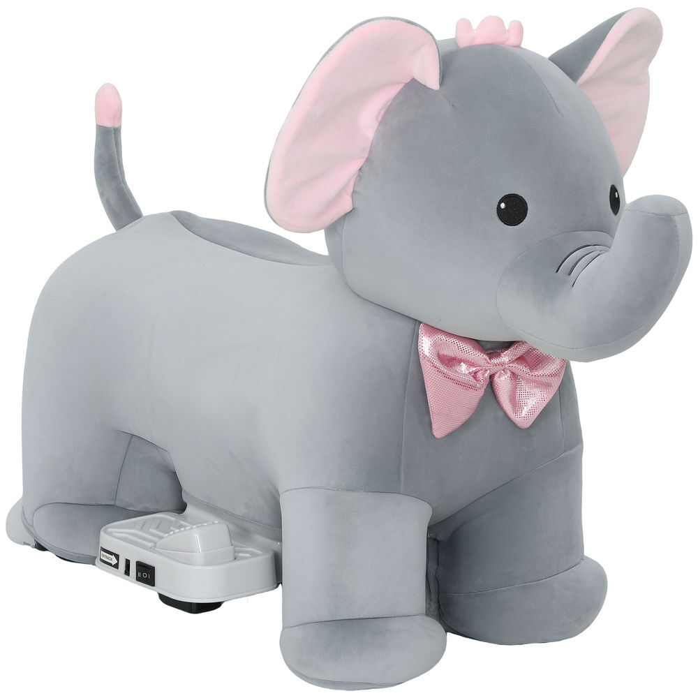 Aiyaplay elefante électrique com música bateria 6v veículo de brinquedo électrique toque suave rodas silenciosas de pu pedal, movimento para frente presente para enfants de 1,5 a 5 anos 74x34x51 cm gris