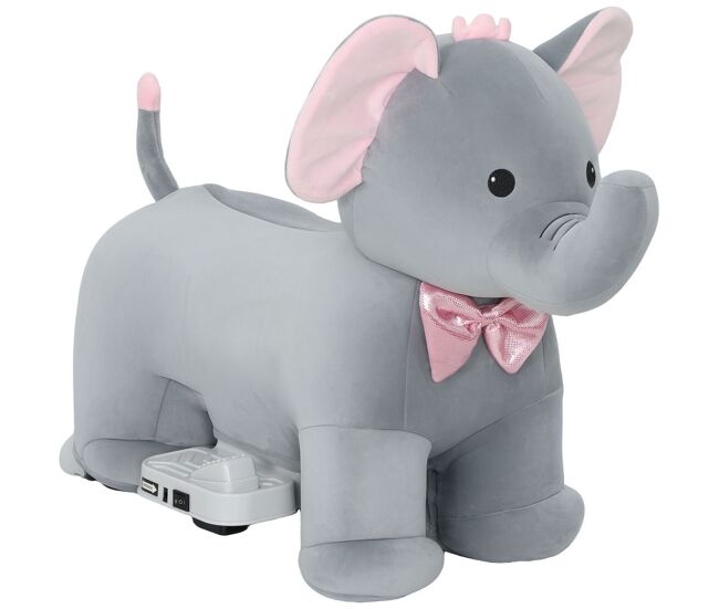 Aiyaplay elefante électrique com música bateria 6v veículo de brinquedo électrique toque suave rodas silenciosas de pu pedal, movimento para frente presente para enfants de 1,5 a 5 anos 74x34x51 cm gris