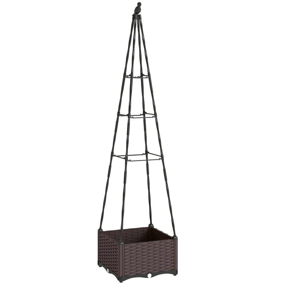 Outsunny floreira com treliça metálica floreira para plantas trepadeiras vaso de pp com orifícios de drenagem e tampões floreira elevada para jardim pátio 40x40x175 cm noir
