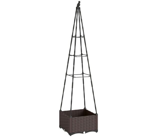 Outsunny floreira com treliça metálica floreira para plantas trepadeiras vaso de pp com orifícios de drenagem e tampões floreira elevada para jardim pátio 40x40x175 cm noir