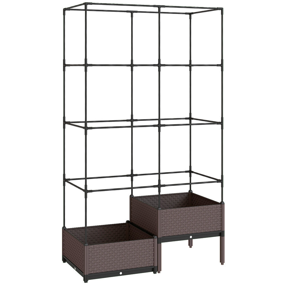 Outsunny floreira com grade metálica floreira exterior grande para plantas trepadeiras 2 caixas de pp com orifícios de drenagem tampões vaso elevado