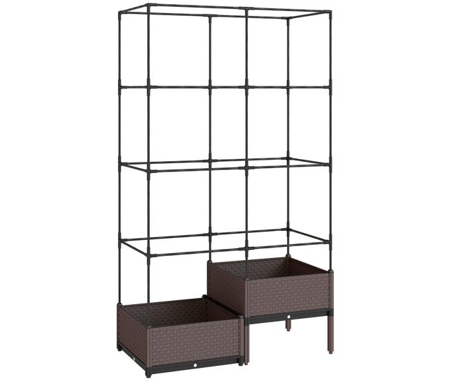 Outsunny floreira com grade metálica floreira exterior grande para plantas trepadeiras 2 caixas de pp com orifícios de drenagem tampões vaso elevado