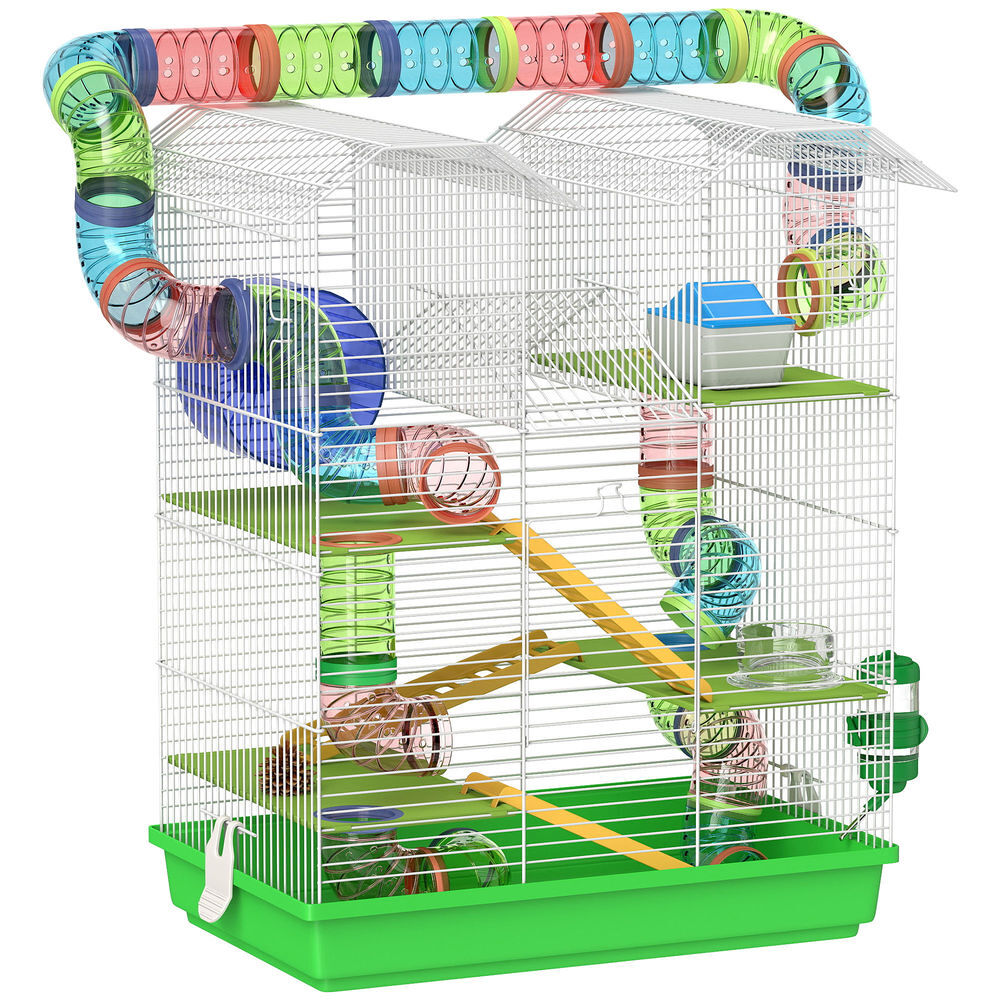 Pawhut gaiola para hamster de 5 níveis 47x30x59 cm casa para animais pequenos com túneis tigela bebedouro casinha roda de exercício rampas para