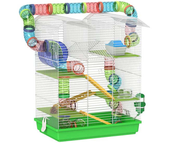Pawhut gaiola para hamster de 5 níveis 47x30x59 cm casa para animais pequenos com túneis tigela bebedouro casinha roda de exercício rampas para