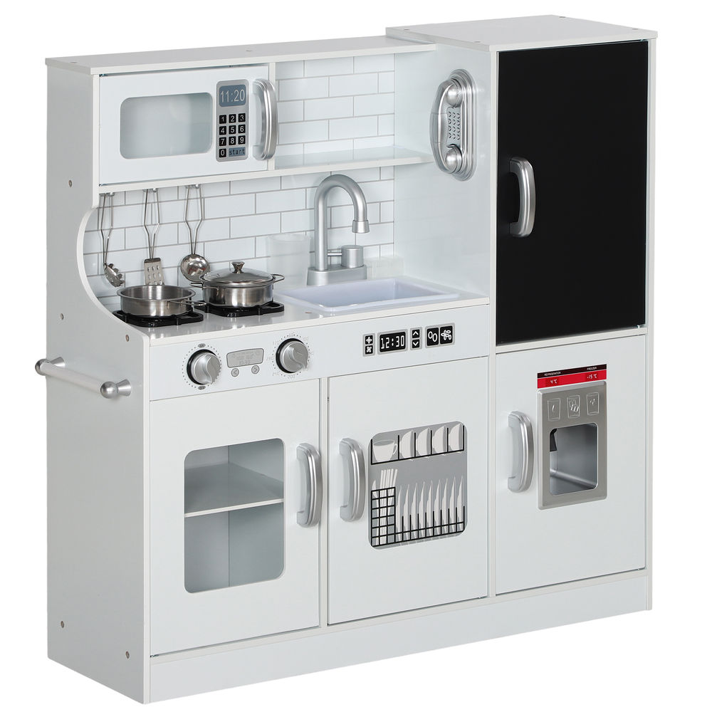 Aiyaplay cozinha de brincar para crianças acima de 3 anos cozinha infantil de madeira com acessórios máquina de gelo ardósia e telefone 83,8x26,8x81