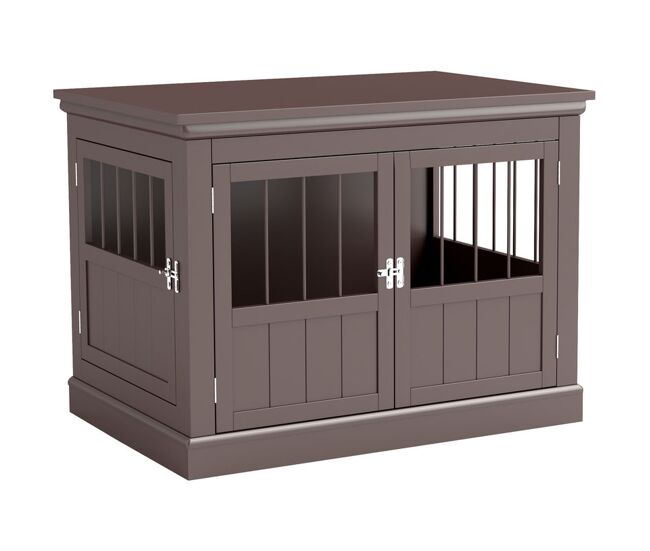 Pawhut gaiola para cães com mesa auxiliar casa para animais de estimação moderna com 3 portas francês e fecho magnético para cães pequenos 78x53x59,3