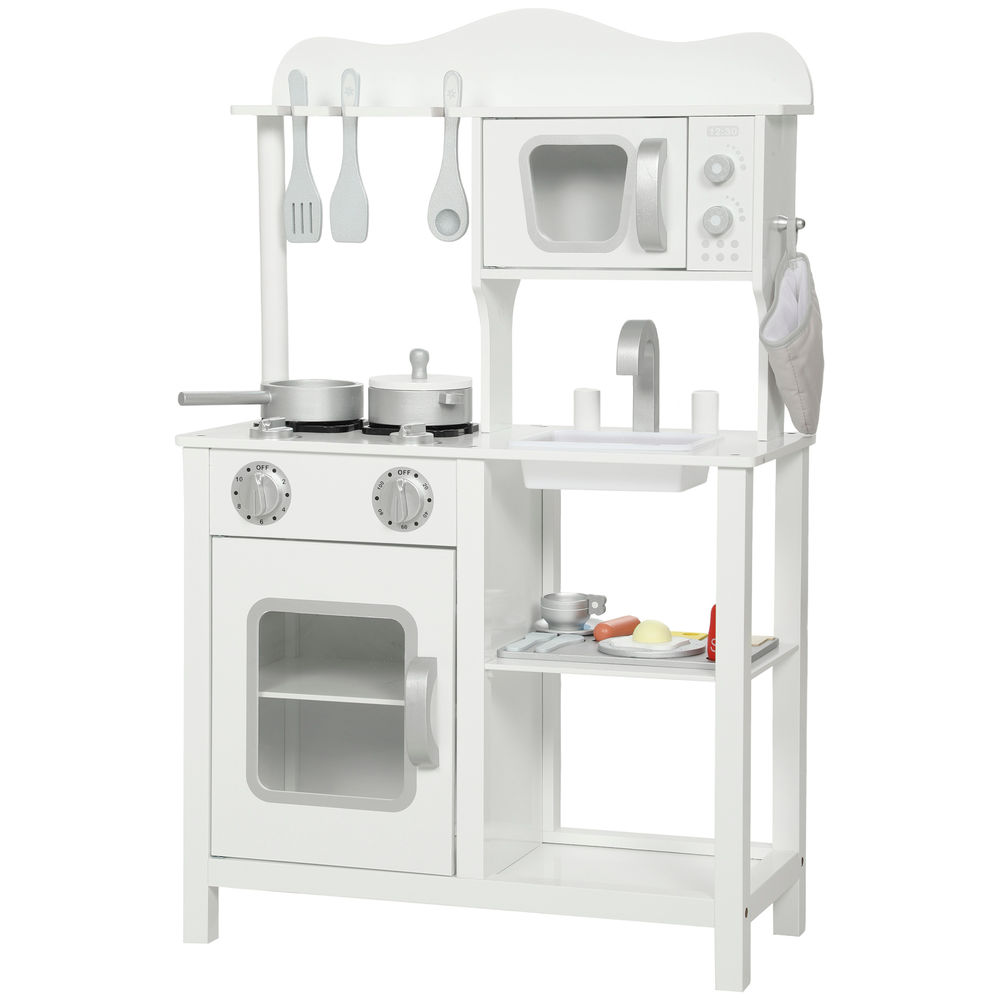 Aiyaplay cozinha de brincar em madeira com som cozinha infantil com acessórios lava-loiças micro-ondas e fogão brinquedos para crianças a partir de 3