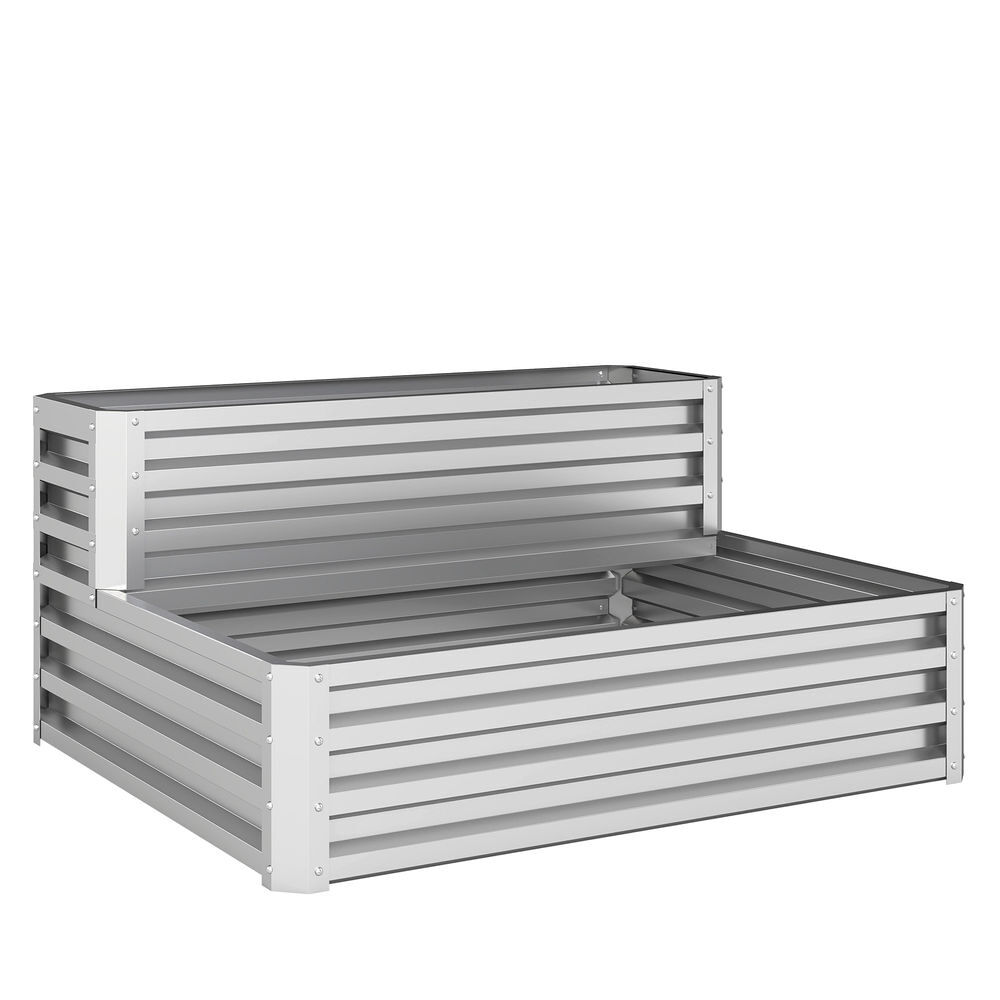 Outsunny caixa de cultivo de 2 níveis em aço galvanizado floreira exterior com design em escada e fundo aberto para cultivo plantas herbári, para