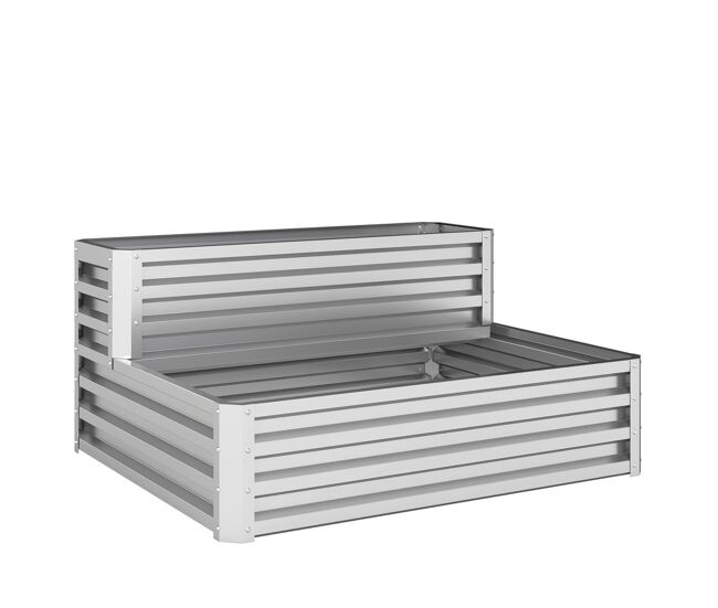 Outsunny caixa de cultivo de 2 níveis em aço galvanizado floreira exterior com design em escada e fundo aberto para cultivo plantas herbári, para
