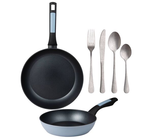 Frigideiras de indução noia ø20ø26cm e conjunto de talheres de 16 peças