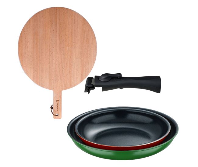 Frigideiras de indução click&cook ø22ø26cm e tábua de corte