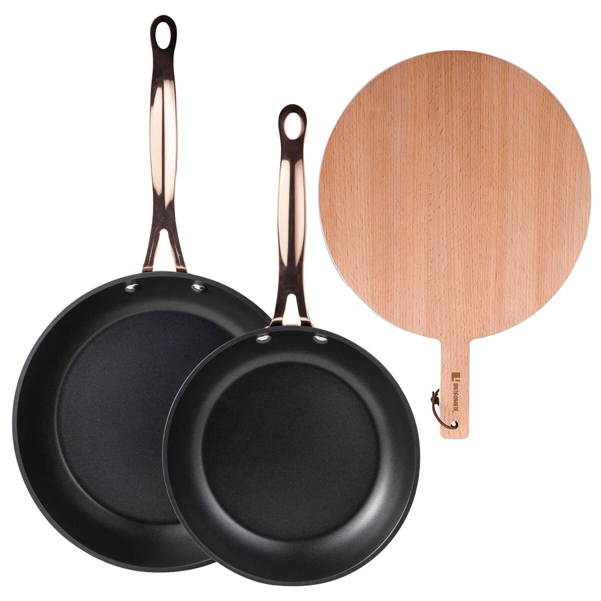 Frigideiras de indução de cobre ø20ø24cm e tábua de corte