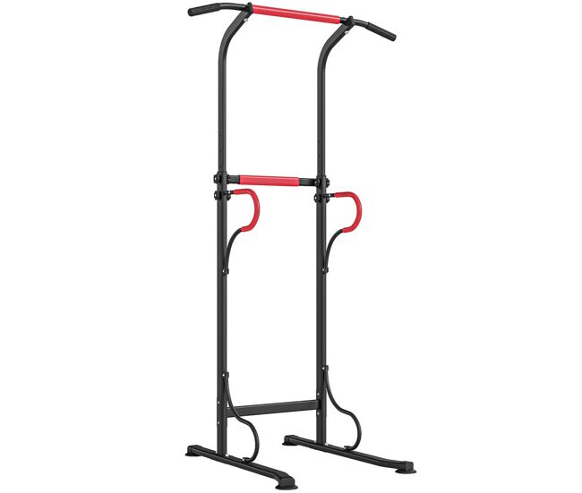 Homcom barra de elevações com altura ajustável estação de flexões resistente para ginásio em casa machine de elevações multifuncional para treino de força 98x84x171-219 cm noir