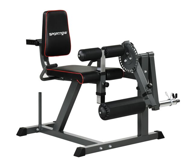 Sportnow machine de extensão e flexão de pernas ajustável com carga de discos para treino de glúteos coxas e panturrilhas para ginásio em casa