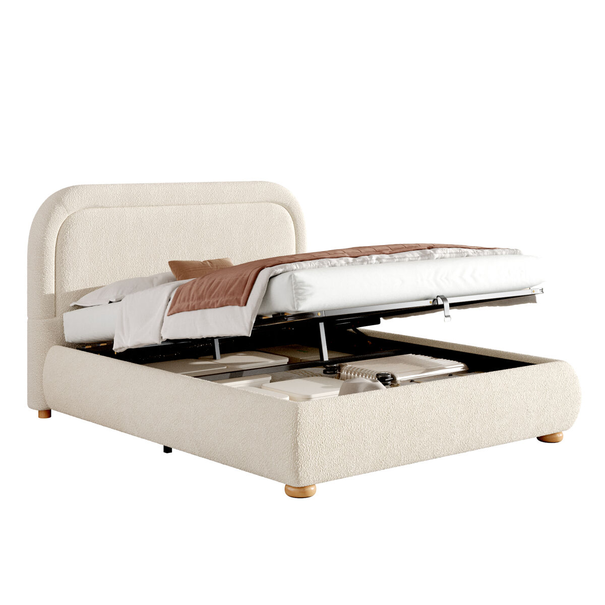 Cama de casal de linho 140x190 cm com armazenamento,bege