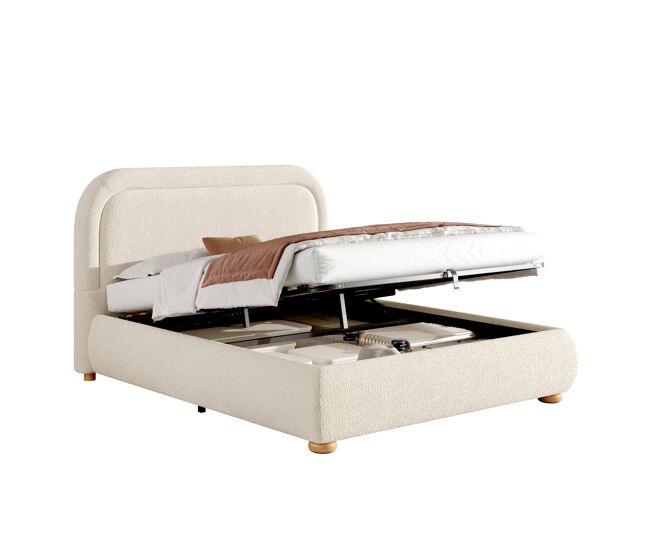 Cama de casal de linho 140x190 cm com armazenamento,bege