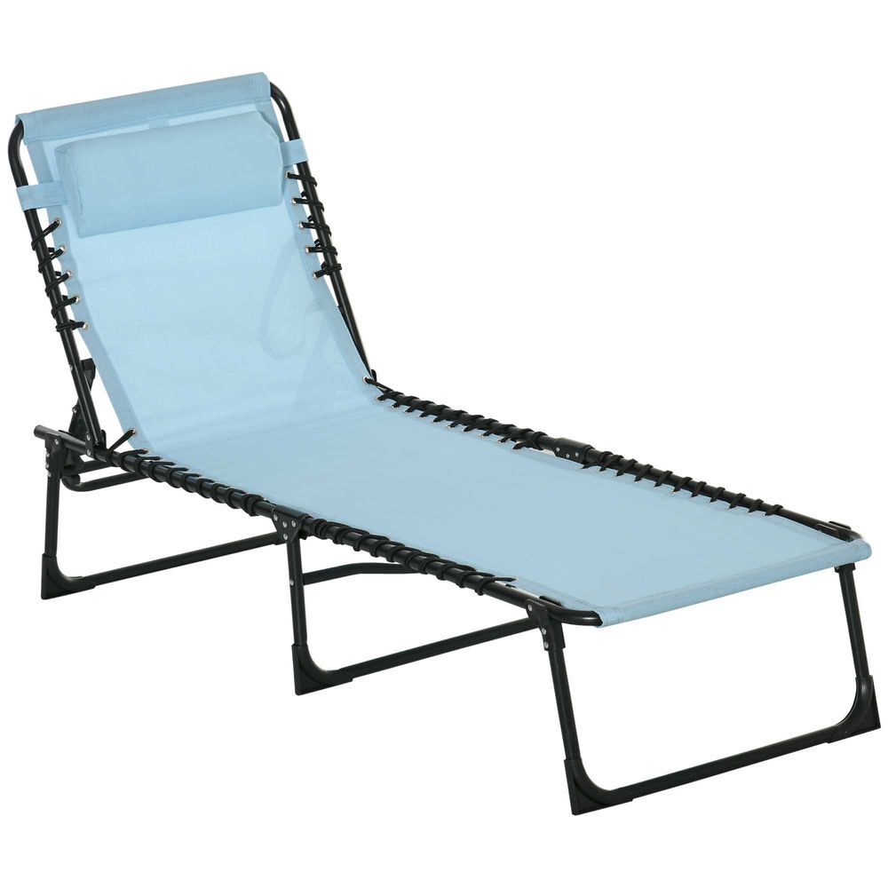 Outsunny espreguiçadeira dobrável jardim exterior reclinável 4 posições com apoio de cabeça e estrutura em aço carga 120 kg para terraço piscina praia