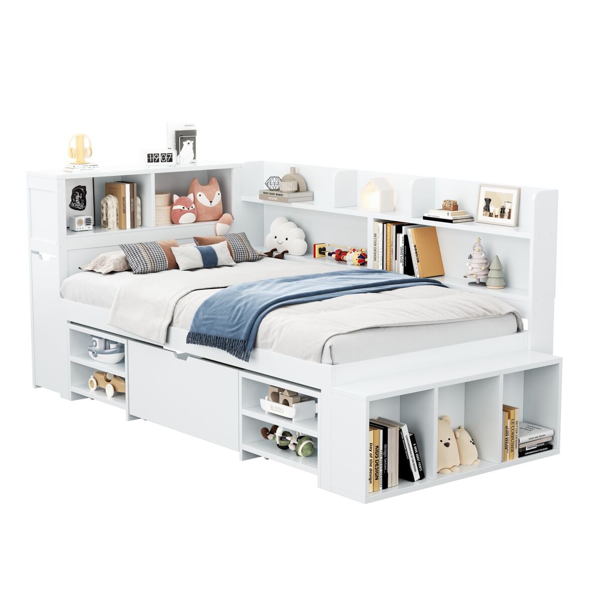 Cama juvenil,cama de solteiro de mdf 90x200 cm,branco