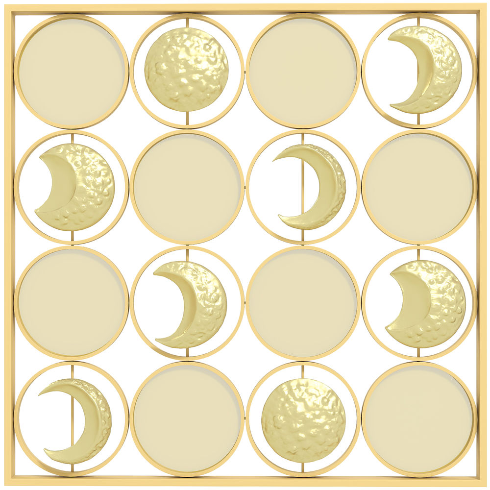 Homcom decoração de parede metálica de fases lunares adornos metálicos multidirecionais com 16 discos para sala quarto corredor 67,9x67,9 doré