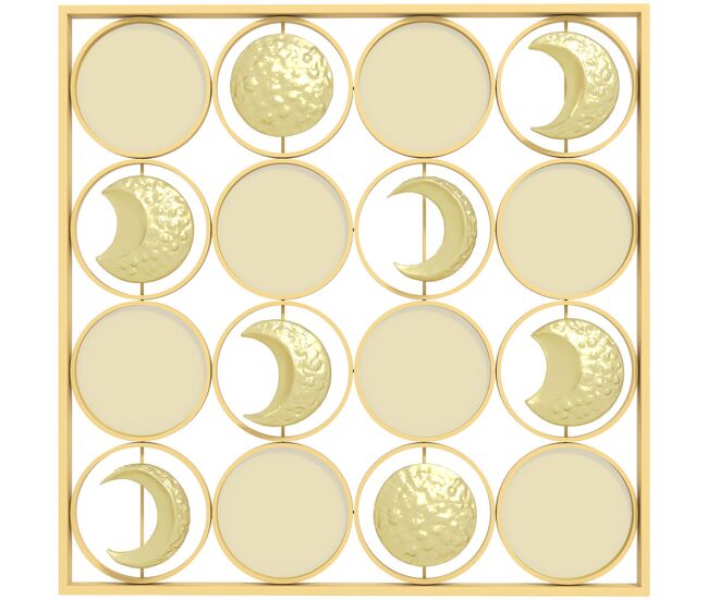 Homcom decoração de parede metálica de fases lunares adornos metálicos multidirecionais com 16 discos para sala quarto corredor 67,9x67,9 doré