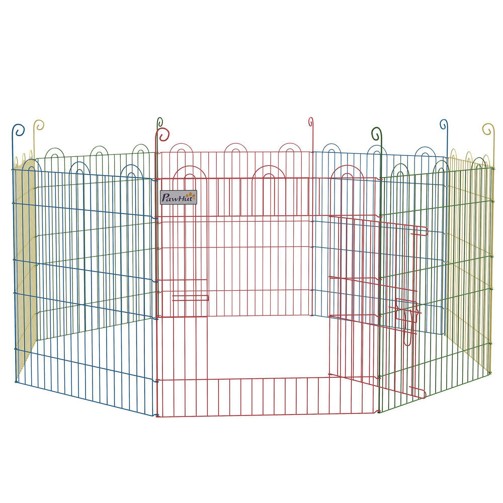 Pawhut parque dobrável para cães, 8 painéis ø156x60 cm cercado metálico para cães e coelhos design personalizável com porta e estacas interior e