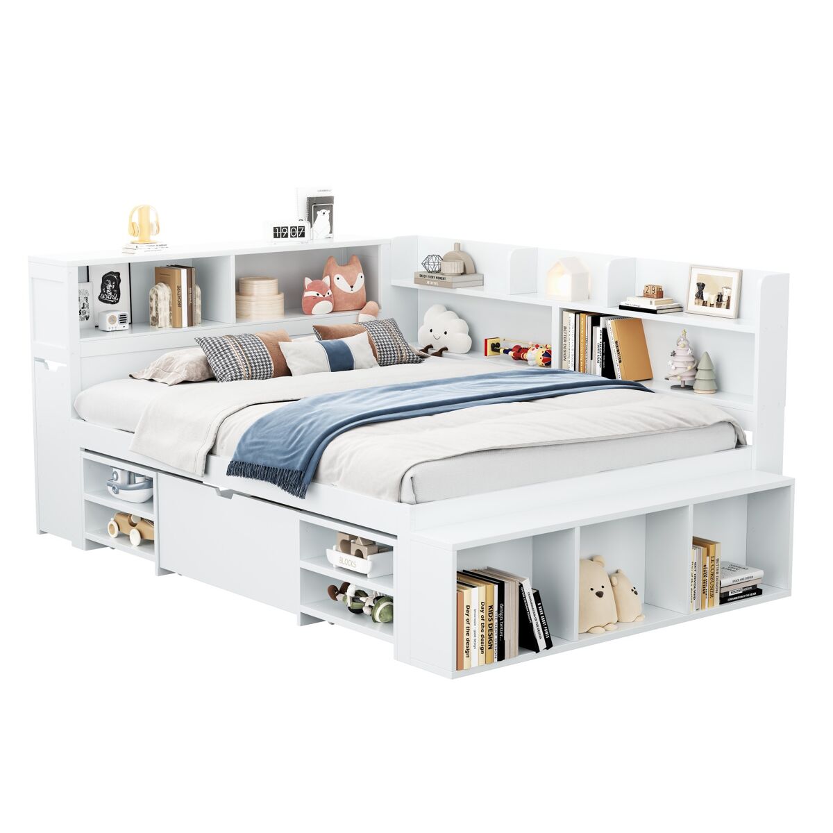 Cama juvenil,cama de casal de mdf 140x190 cm,branco