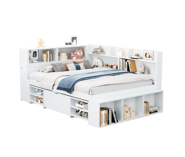 Cama juvenil,cama de casal de mdf 140x190 cm,branco