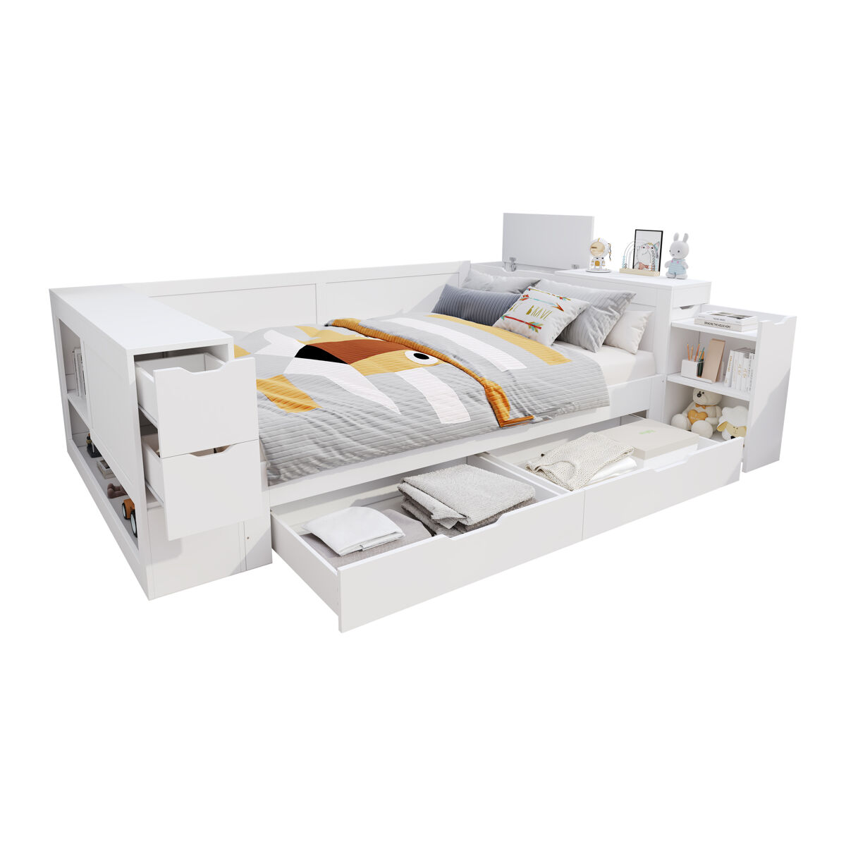 Cama juvenil,cama de casal de mdf 140x200 cm,branco