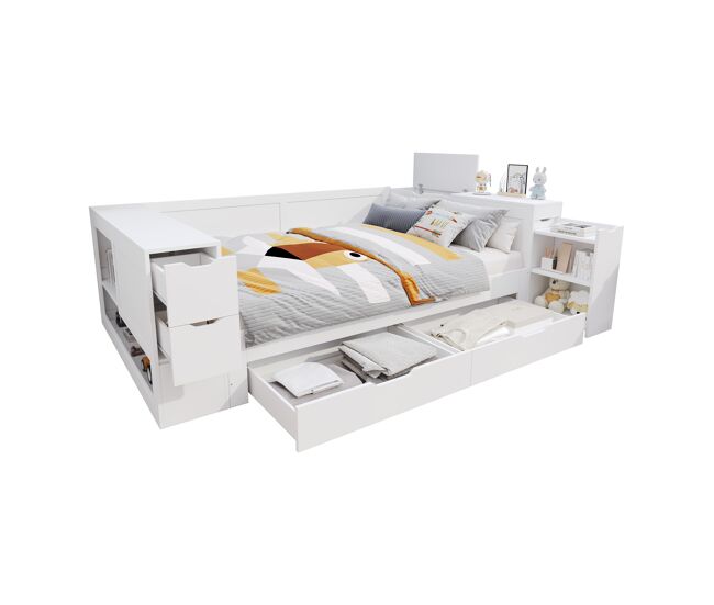 Cama juvenil,cama de casal de mdf 140x200 cm,branco