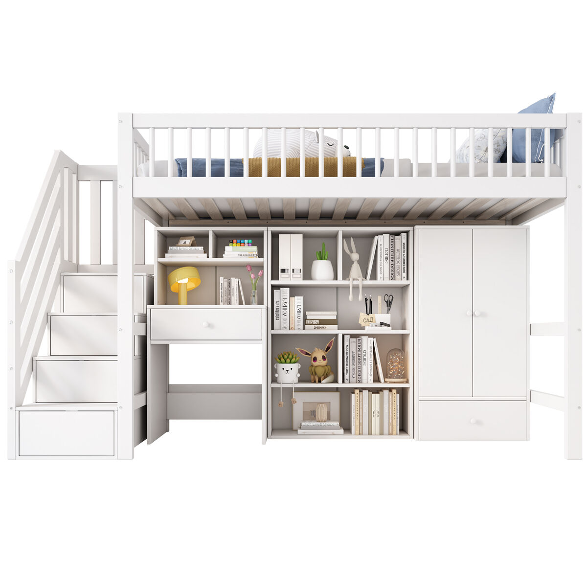 Cama alta,cama de criança,cama de solteiro de madeira maciça 90x200 cm,branco