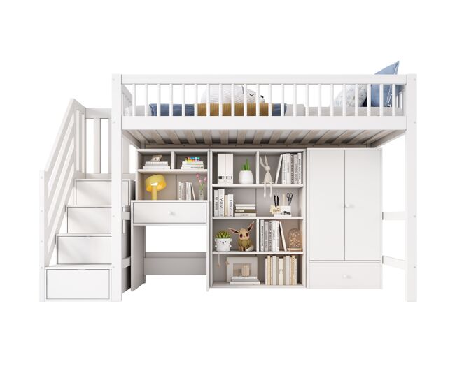 Cama alta,cama de criança,cama de solteiro de madeira maciça 90x200 cm,branco