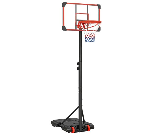 Sportnoew tabela de basquetebol com altura ajustável 178-208 cm rodas cesta de basquetebol para enfants acima de 6 anos com base recarregável para exterior 75x56x210-240 cm rouge e noir