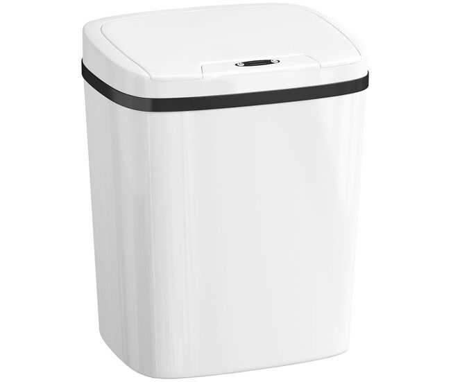 Homcom balde de lixo automático 15l papeleira de cozinha com sensor infravermelhos e modo manual anel de retenção antimarcas, para escritório casa