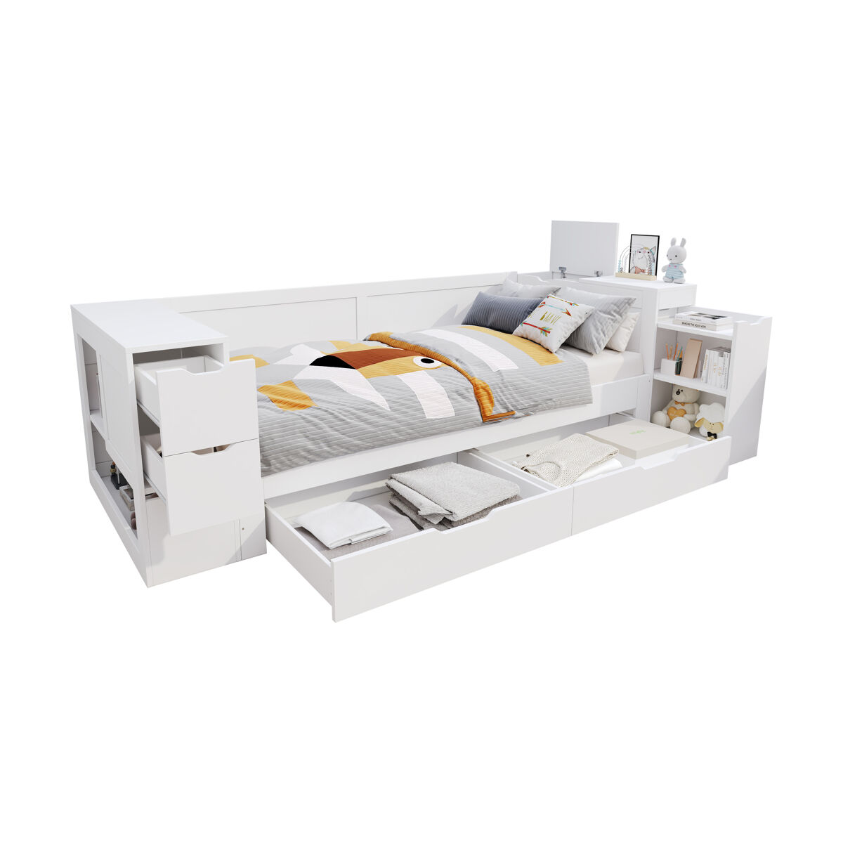 Cama juvenil,cama de solteiro de mdf 90x190 cm,branco