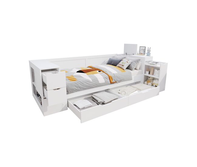Cama juvenil,cama de solteiro de mdf 90x190 cm,branco