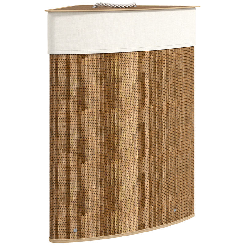 Homcom cesto para roupa suja de bambu de 55l com tampa e asa cesto de roupa suja com saco extraível e lavável para casa de banho quarto, 35x35x60 cm