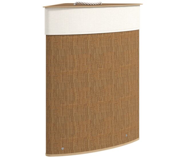Homcom cesto para roupa suja de bambu de 55l com tampa e asa cesto de roupa suja com saco extraível e lavável para casa de banho quarto, 35x35x60 cm