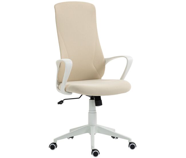 Vinsetto cadeira de escritório giratória com altura ajustável cadeira de escritório ergonómica com apoio para os braços função de inclinação e encosto alto 62x56x110-119,5 cm bege