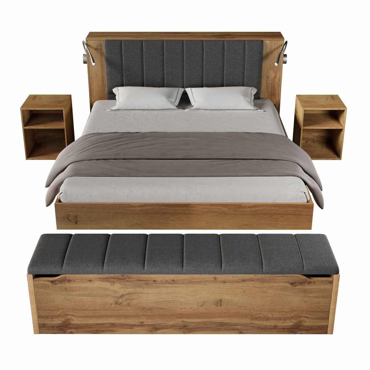 Cama de casal de madeira maciça 180x200 cm,carvalho