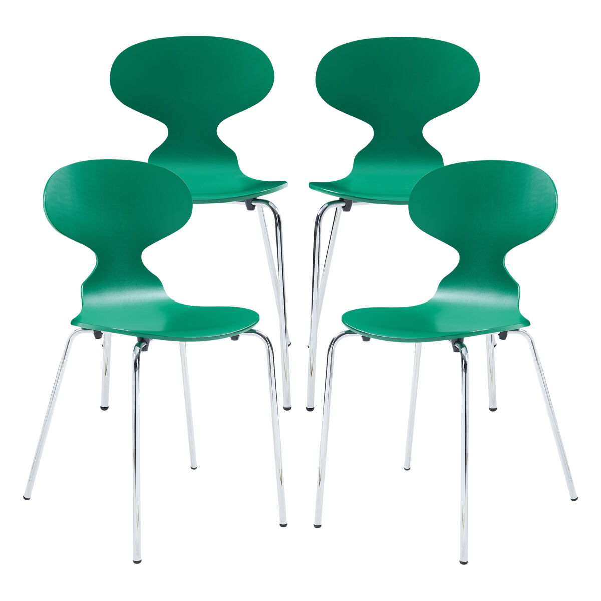 Conjunto de 4 cadeiras de jantar kil 80x47x48cm verde/cromo [en.casa]