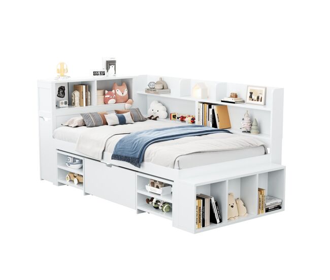 Cama juvenil,cama de solteiro de mdf 90x190 cm,branco