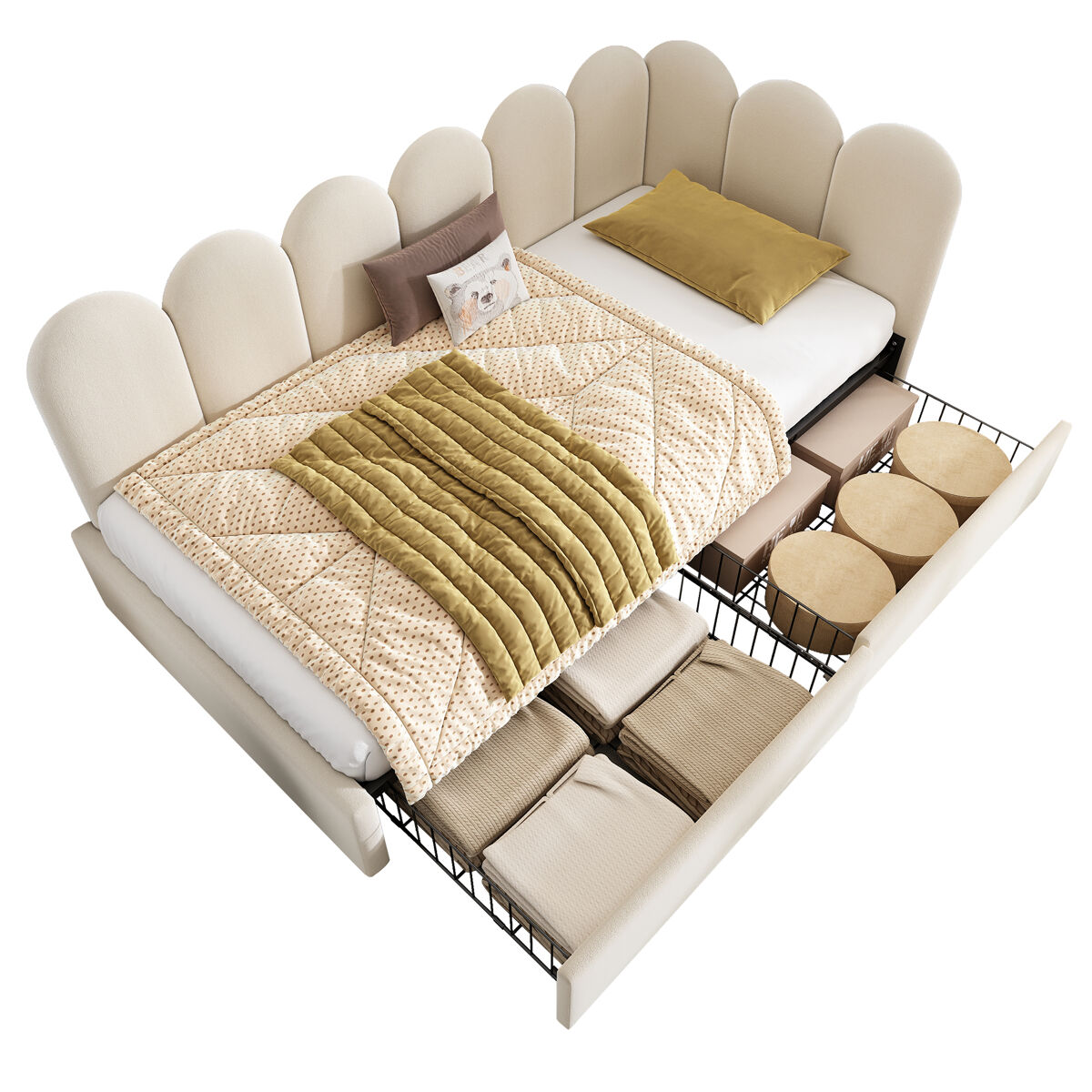 Cama de solteiro de veludo 90x190 cm,bege