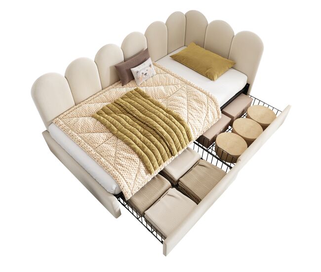 Cama de solteiro de veludo 90x190 cm,bege