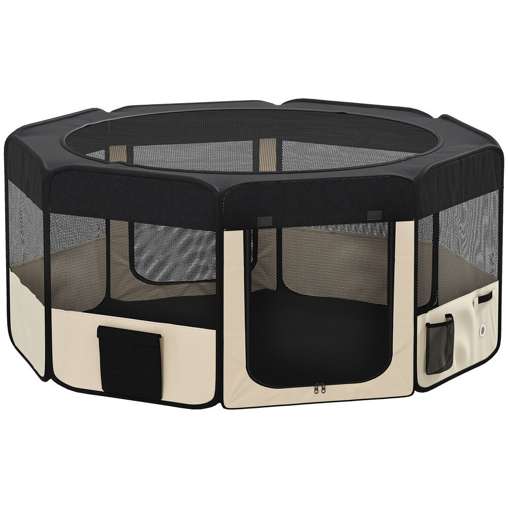 Pawhut parque dobrável para cães e gatos, cercado portátil para animais de estimação pequenos, impermeável com tecido oxford e 2 portas, para interior