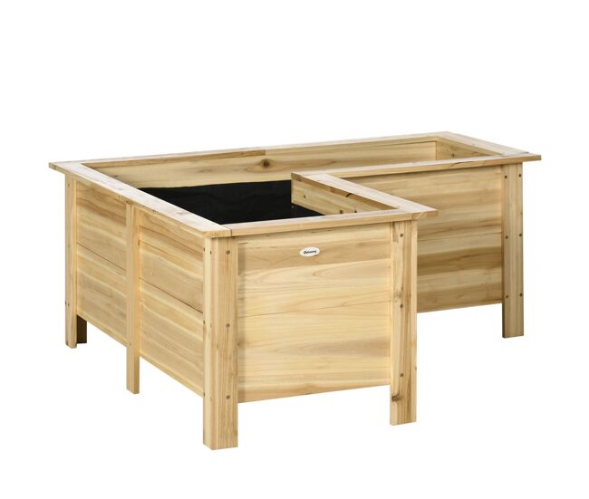 Outsunny floreira elevada de madeira floreira exterior em forma de l com forro não tecido horta urbana para cultivo de plantas e flores jardim ou