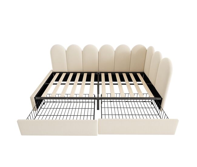 Cama individual 90x200 - com gavetas, estofada, sofá-cama, juvenil e adulto - bege