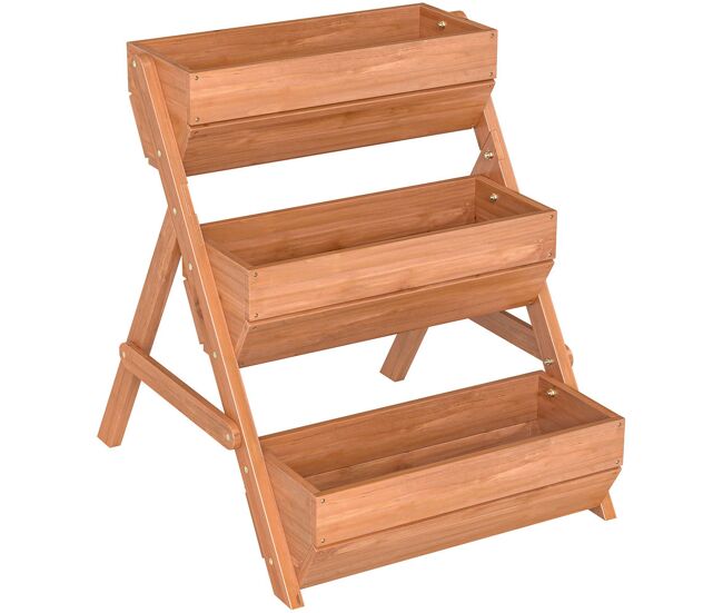 Outsunny floreira de madeira de 3 níveis floreira elevada de exterior com orifícios de drenagem ideal para plantas e flores terraço ou jardim 65x75x76
