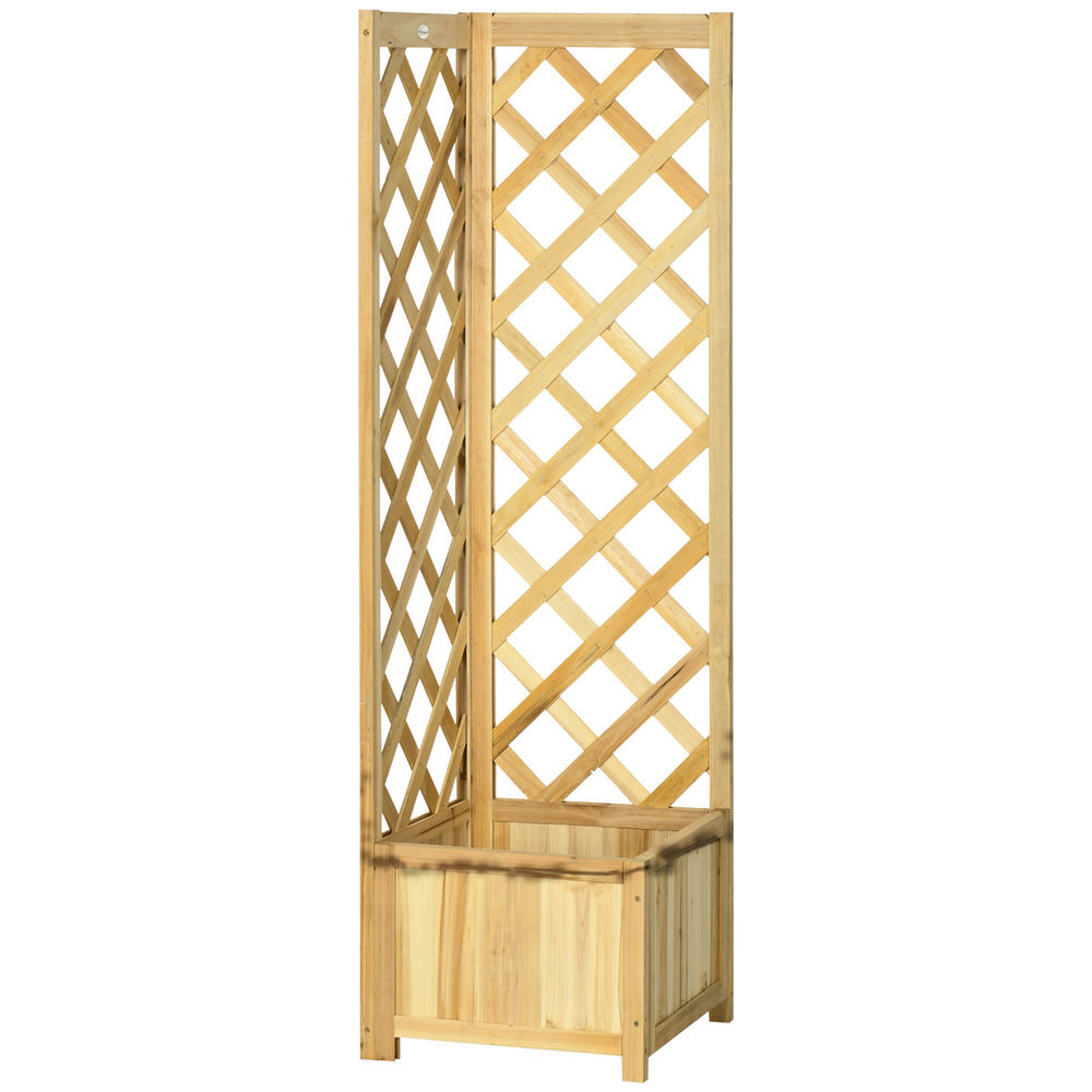 Outsunny floreira com treliça de madeira para exterior, elevada para plantas trepadeiras em jardim ou terraço 40x40x145 cm madeira