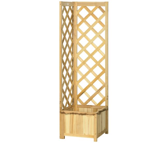 Outsunny floreira com treliça de madeira para exterior, elevada para plantas trepadeiras em jardim ou terraço 40x40x145 cm madeira